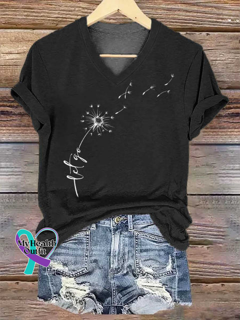 Women’s Let Go Dandelion V-neck Casual T-Shirt Black / S