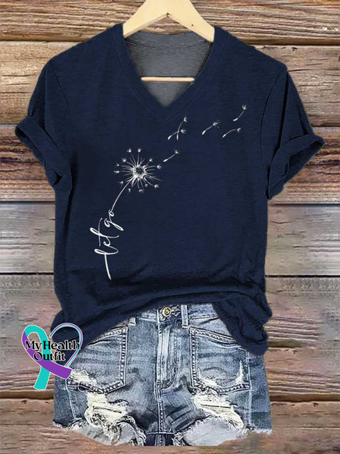 Women’s Let Go Dandelion V-neck Casual T-Shirt Blue / S
