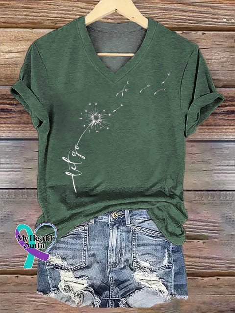 Women’s Let Go Dandelion V-neck Casual T-Shirt Green / S