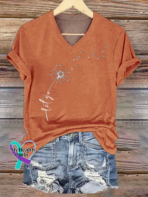 Women’s Let Go Dandelion V-neck Casual T-Shirt Orange / S