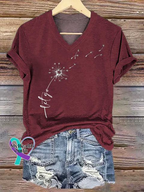 Women’s Let Go Dandelion V-neck Casual T-Shirt Red / S