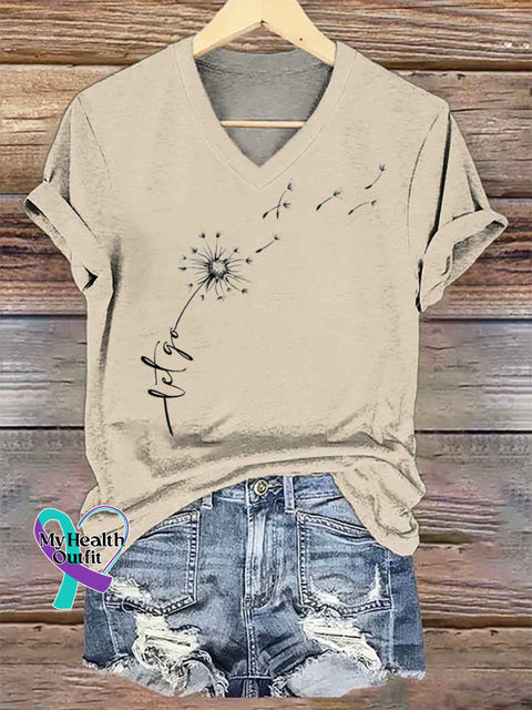 Women’s Let Go Dandelion V-neck Casual T-Shirt Sand / S