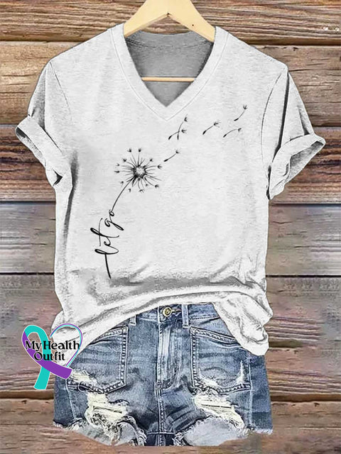Women’s Let Go Dandelion V-neck Casual T-Shirt White / S