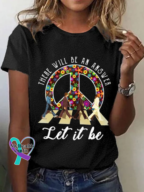 Women’s Let It Be Hippie Print Casual T-Shirt Black / S