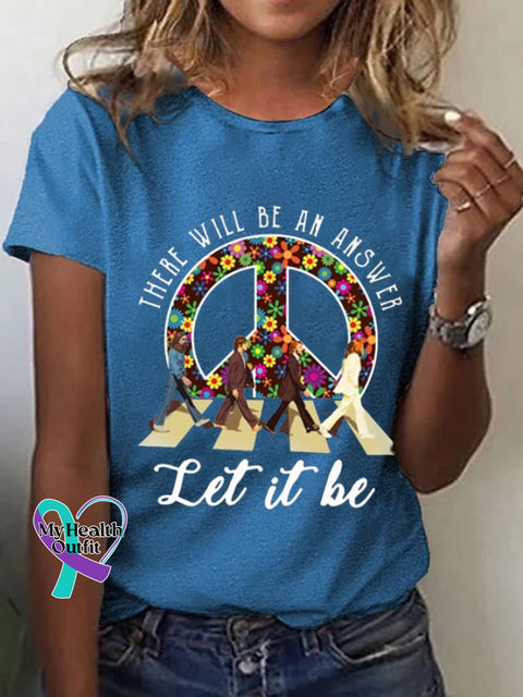Women’s Let It Be Hippie Print Casual T-Shirt Blue / S