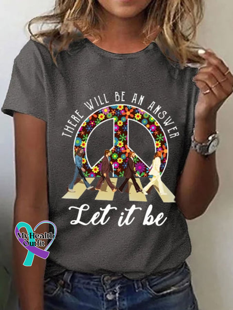 Women’s Let It Be Hippie Print Casual T-Shirt Dark Grey / S