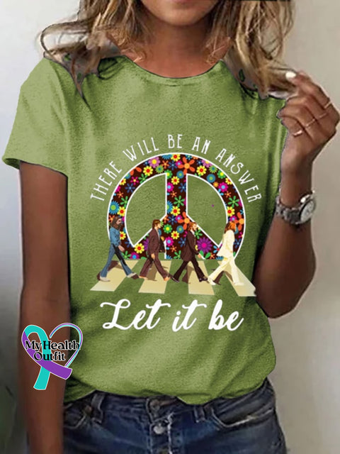 Women’s Let It Be Hippie Print Casual T-Shirt Green / S