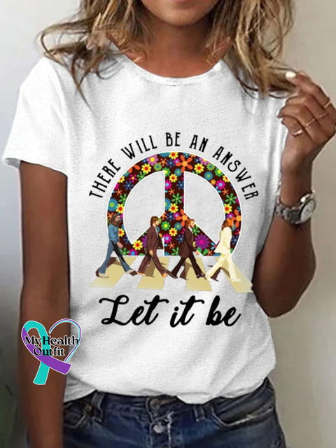 Women’s Let It Be Hippie Print Casual T-Shirt White / S