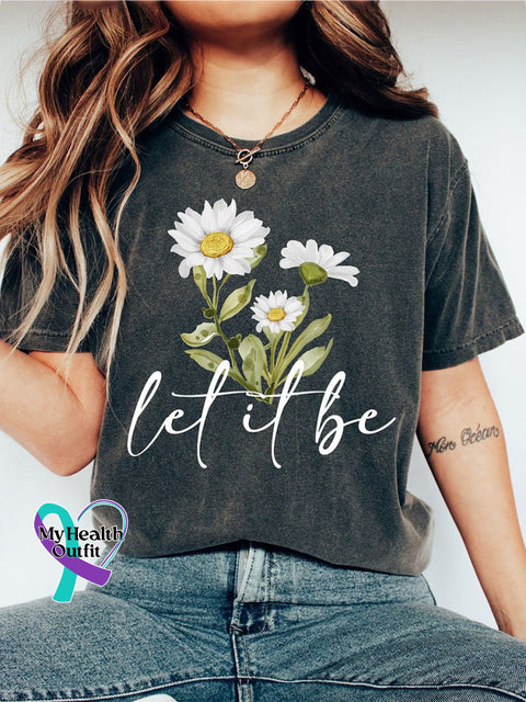 Women’s Let It Be Print V-Neck Casual T-Shirt Black / S