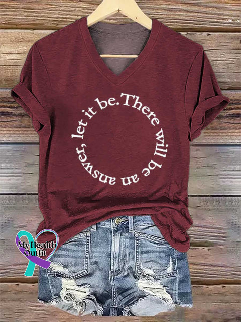 Women’s Let It Be There Will Be An Answer Print V-neck Casual T-Shirt Red / S
