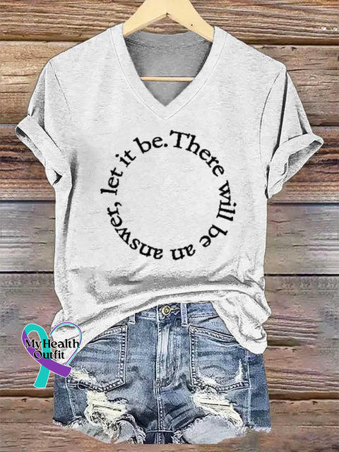 Women’s Let It Be There Will Be An Answer Print V-neck Casual T-Shirt White / S