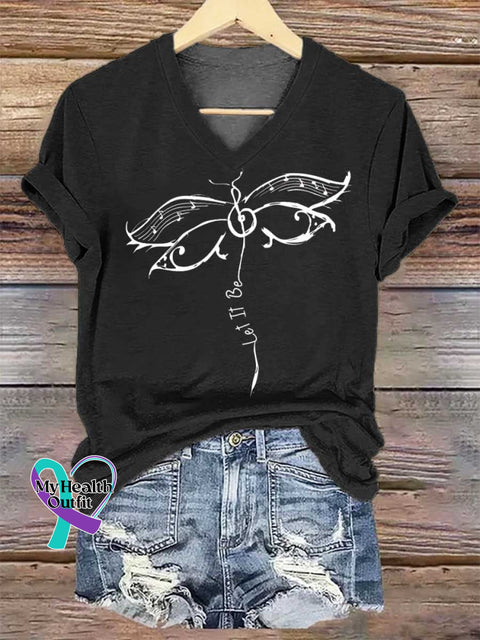 Women’s Let It Be V-neck Casual T-Shirt Black / S