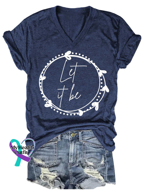 Women’s Let It Be V-neck Casual T-Shirt Blue / S