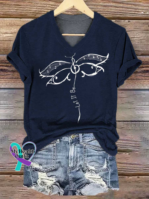 Women’s Let It Be V-neck Casual T-Shirt Blue / S