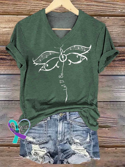 Women’s Let It Be V-neck Casual T-Shirt Green / S