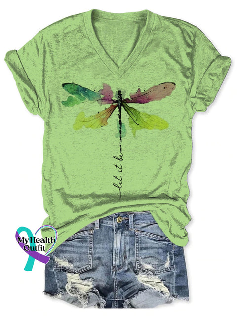 Women’s Let It Be V-Neck Casual T-Shirt Green / S