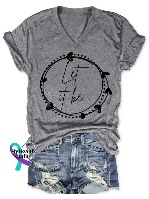 Women’s Let It Be V-neck Casual T-Shirt Grey / S