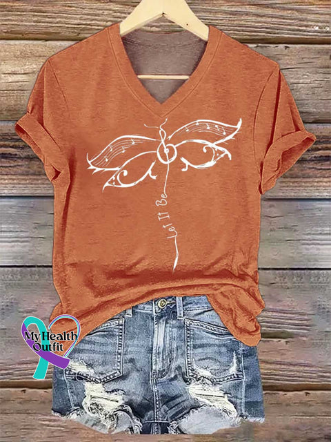 Women’s Let It Be V-neck Casual T-Shirt Orange / S