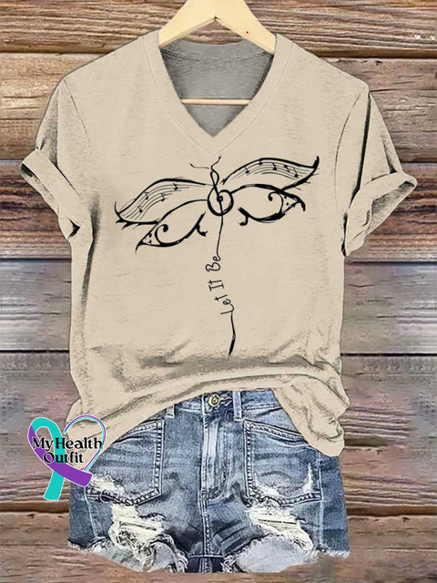 Women’s Let It Be V-neck Casual T-Shirt Sand / S