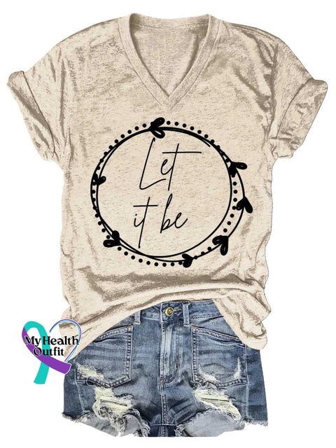 Women’s Let It Be V-neck Casual T-Shirt Sand / S
