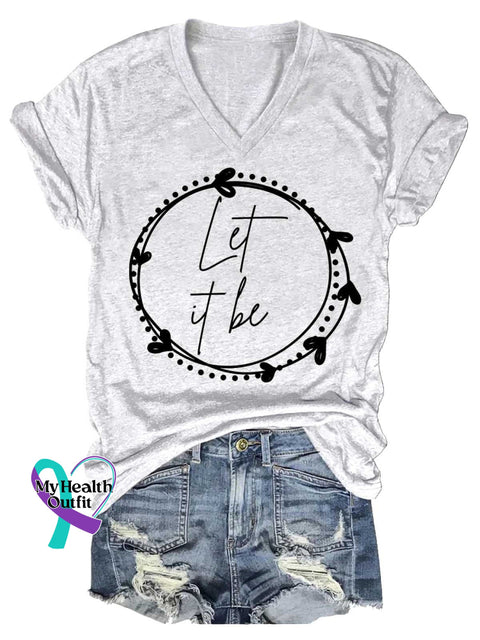 Women’s Let It Be V-neck Casual T-Shirt White / S