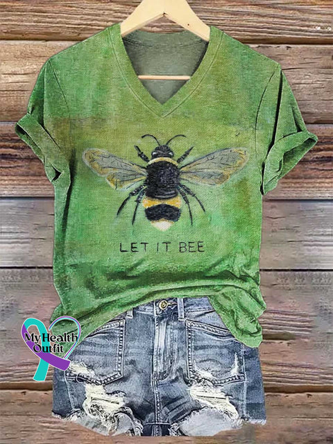 Women’s Let It Bee Art V-neck Casual T-Shirt Multicolor / S
