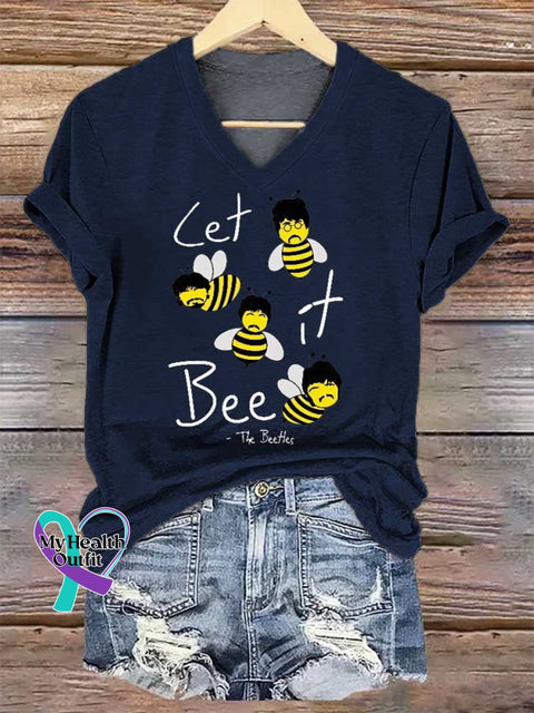 Women’s LET It Bee The Beetles V-neck Casual T-Shirt Blue / S