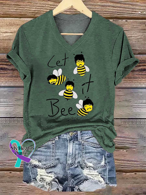 Women’s LET It Bee The Beetles V-neck Casual T-Shirt Green / S