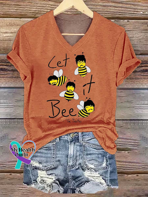 Women’s LET It Bee The Beetles V-neck Casual T-Shirt Orange / S