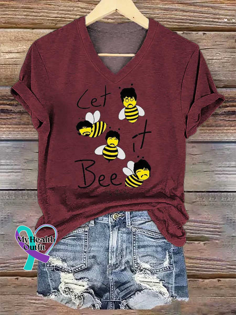 Women’s LET It Bee The Beetles V-neck Casual T-Shirt Red / S
