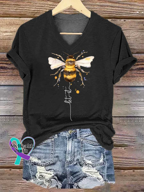 Women’s Let It Bee V-neck Casual T-Shirt Black / S