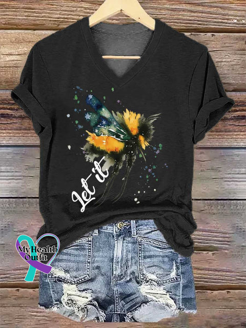 Women’s Let It Bee V-neck Casual T-Shirt Black / S