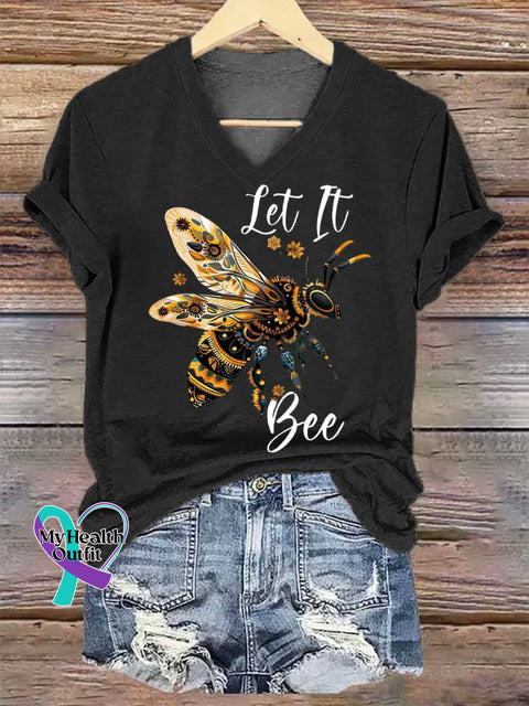 Women’s Let It Bee V-neck Casual T-Shirt Black / S