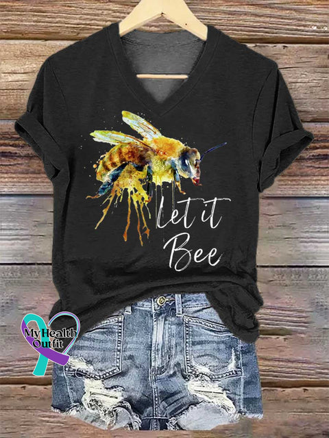 Women’s Let It Bee V-neck Casual T-Shirt Black / S