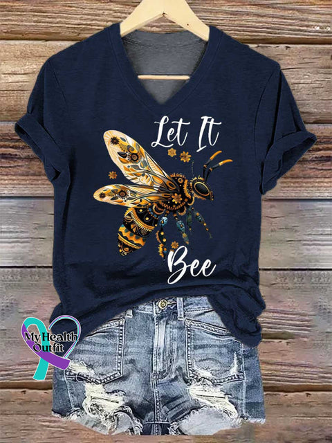 Women’s Let It Bee V-neck Casual T-Shirt Blue / S