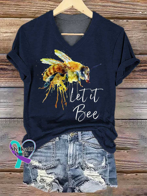 Women’s Let It Bee V-neck Casual T-Shirt Blue / S