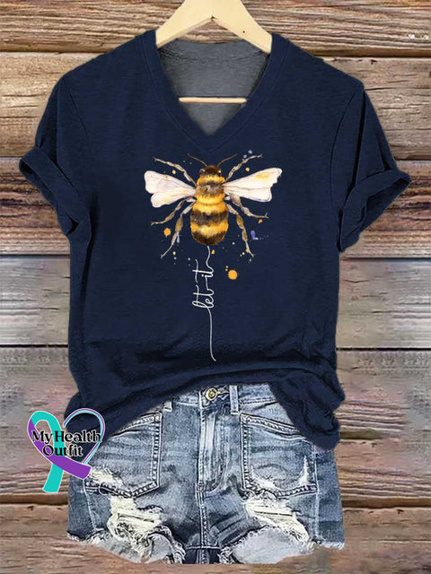 Women’s Let It Bee V-neck Casual T-Shirt Blue / S