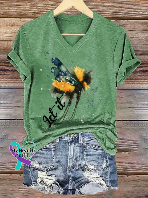 Women’s Let It Bee V-neck Casual T-Shirt Green / S