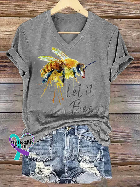 Women’s Let It Bee V-neck Casual T-Shirt Grey / S