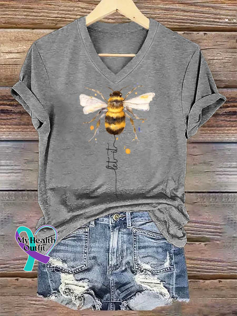 Women’s Let It Bee V-neck Casual T-Shirt Grey / S