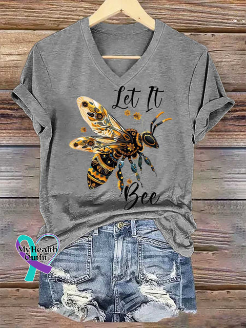 Women’s Let It Bee V-neck Casual T-Shirt Grey / S