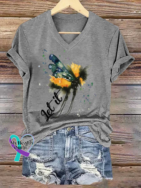 Women’s Let It Bee V-neck Casual T-Shirt Grey / S