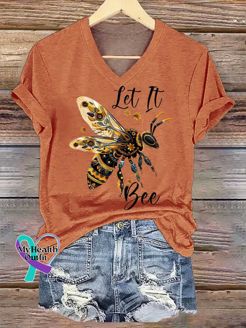 Women’s Let It Bee V-neck Casual T-Shirt Orange / S