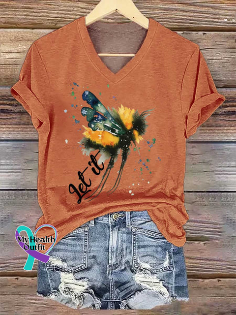 Women’s Let It Bee V-neck Casual T-Shirt Orange / S