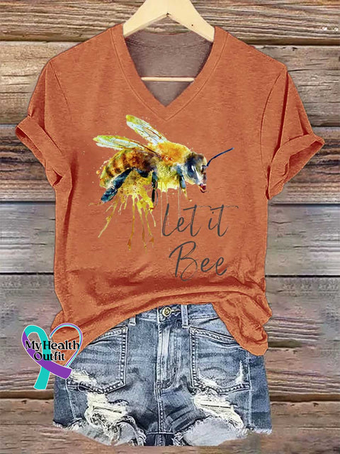 Women’s Let It Bee V-neck Casual T-Shirt Orange / S