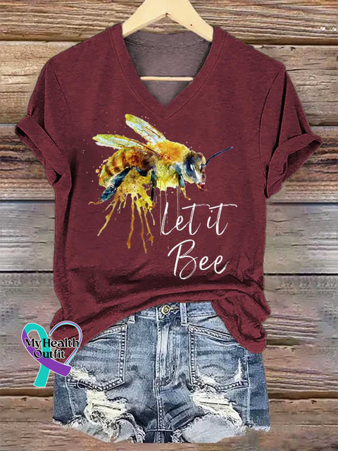Women’s Let It Bee V-neck Casual T-Shirt Red / S