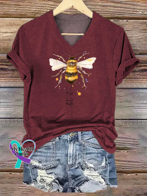 Women’s Let It Bee V-neck Casual T-Shirt Red / S