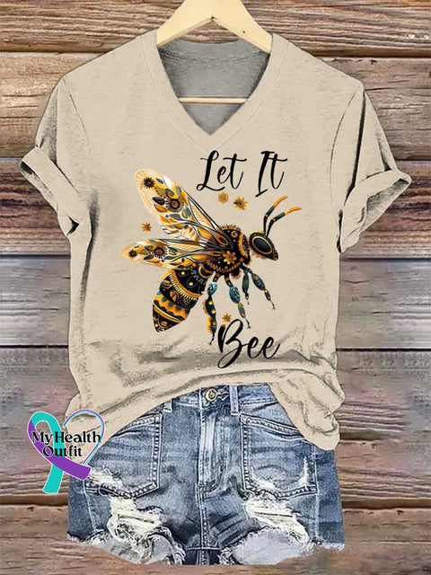 Women’s Let It Bee V-neck Casual T-Shirt Sand / S
