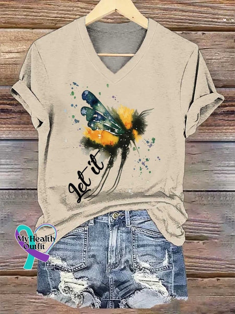 Women’s Let It Bee V-neck Casual T-Shirt Sand / S