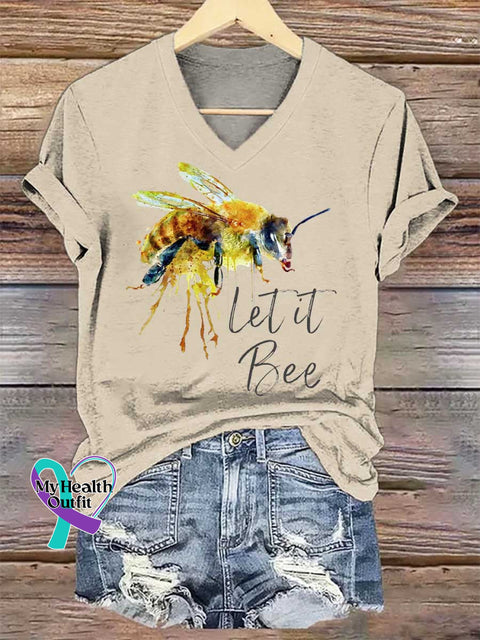 Women’s Let It Bee V-neck Casual T-Shirt Sand / S